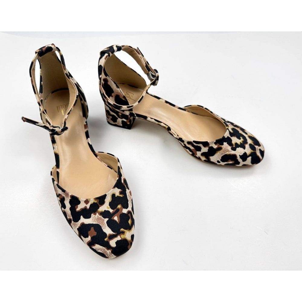 Cabi 6020 Leopard Kiki Ankle Straps Sandals Women 9 NWOT Block Heel Fabric Brown